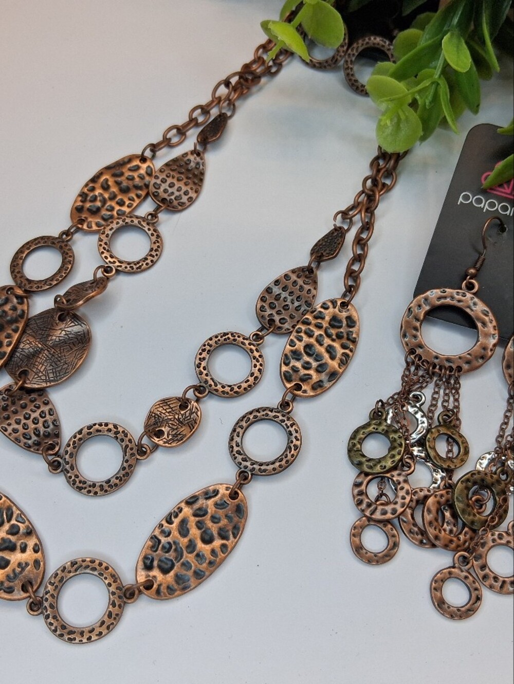 Copper-Tone Textured Necklace and Earrings Set